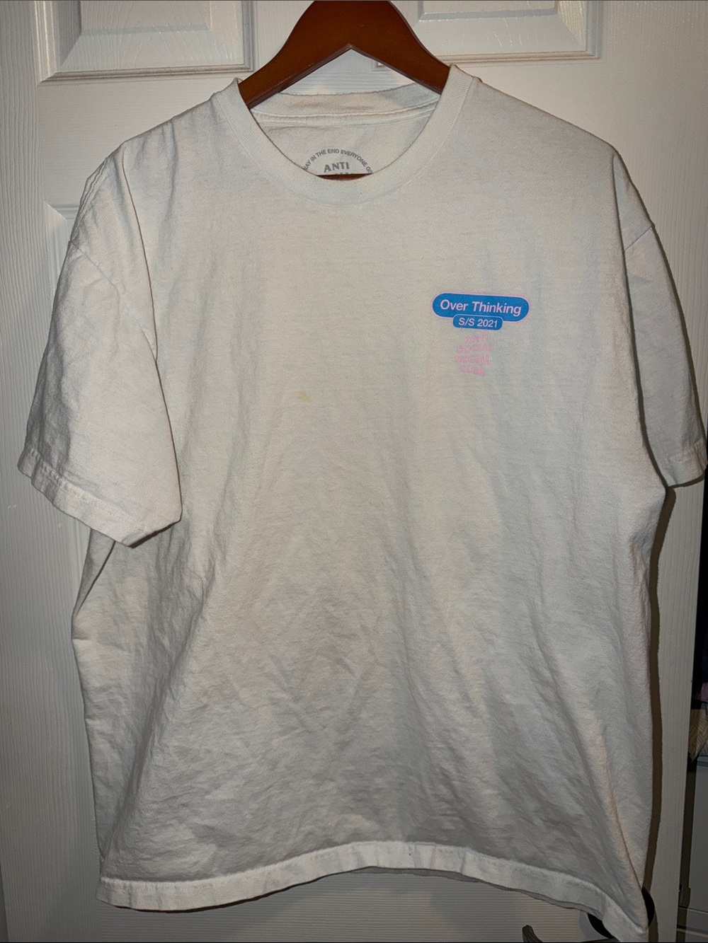 Anti Social Social Club White Tee with Blue & Pink Chest Graphic